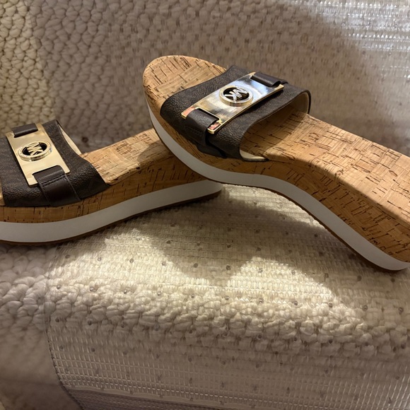 Michael Kors Brown Cork Wedge Sandals - Picture 1 of 4